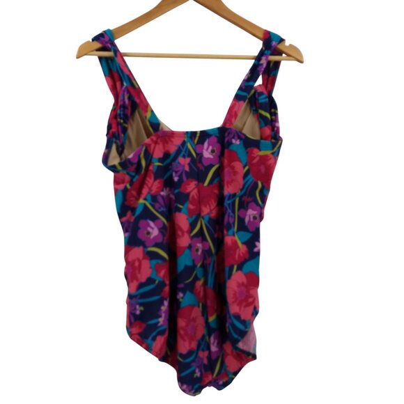 Lands End Floral Faux Wrap One Piece Swimsuit Size 20W Slimming Underwire Pink - Picture 6 of 10